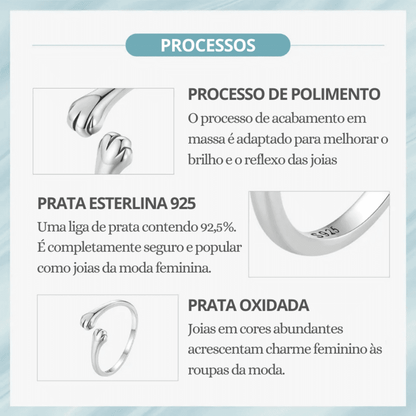 Anel Ajustável em Prata Esterlina S925 Abraço de Gato™